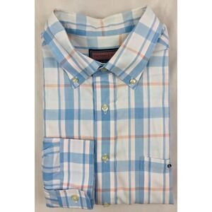 Vineyard Vines Blue Pink Checked Tucker Shirt Whale Logo Size Mens L EUC